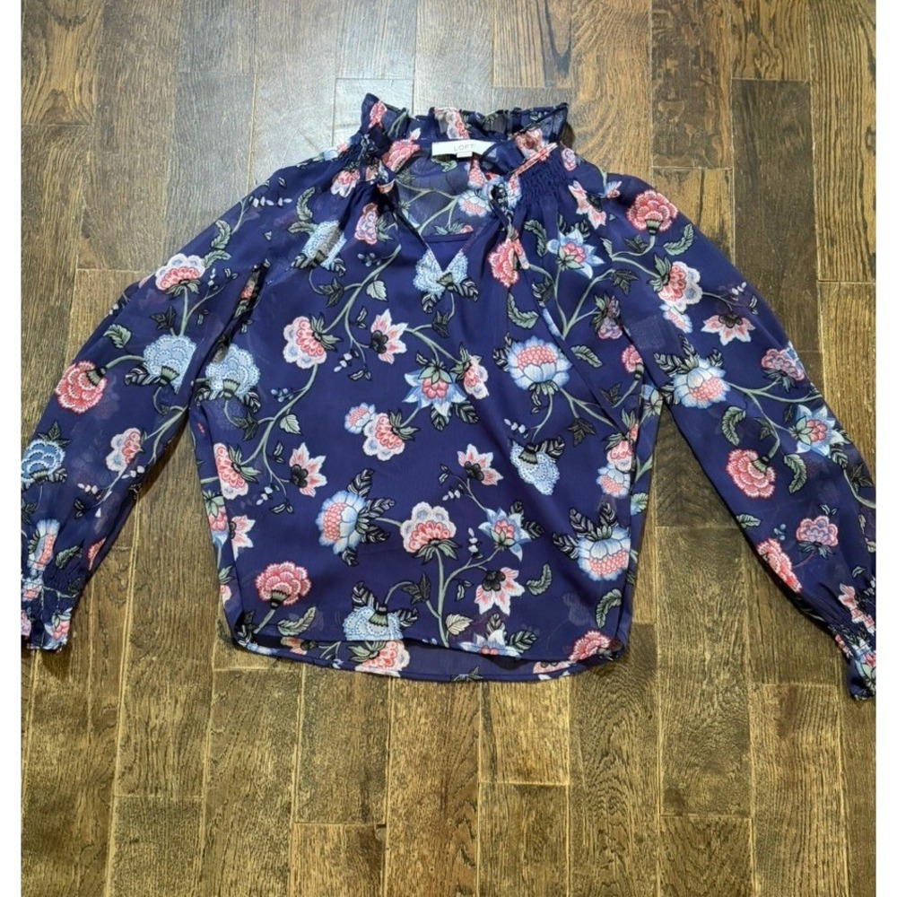Loft Women's Floral 100% Polyester Long Sleeve Blouse Size Xxsp Built In Tank